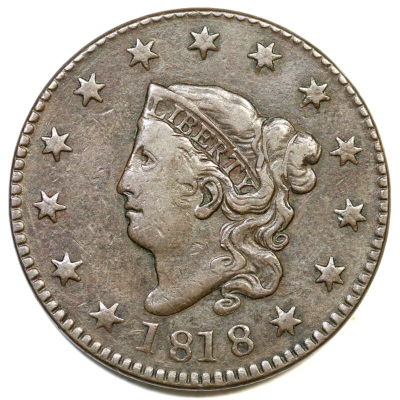 1818 N-5 R-3 Matron Or Coronet Head Large Cent Coin 1c