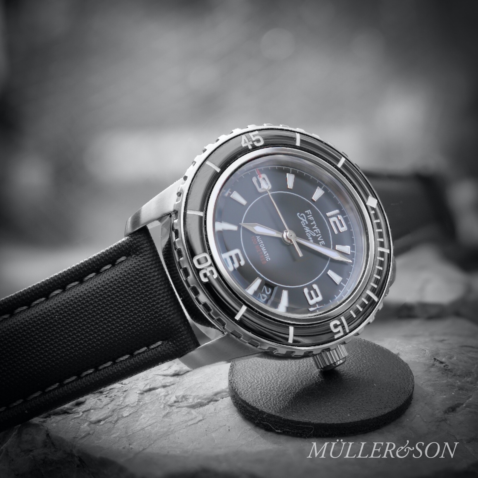 Pre-owned Müller&son Watch "modern Silver Supermod" From Seiko Snzh Fifty Five Fathoms