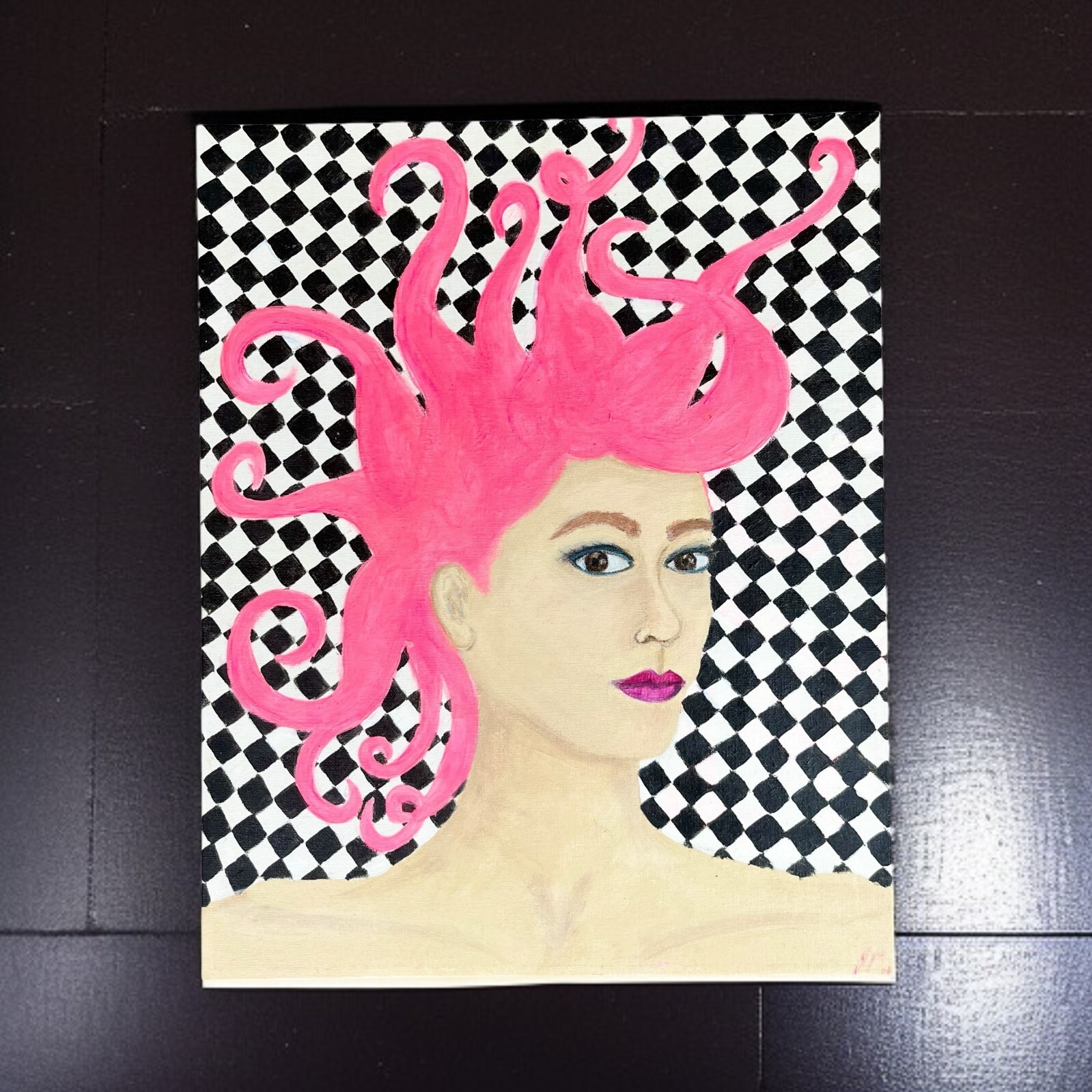 Weirdcore Salon Art School Girl with Pink Hair 80s Punk Rock