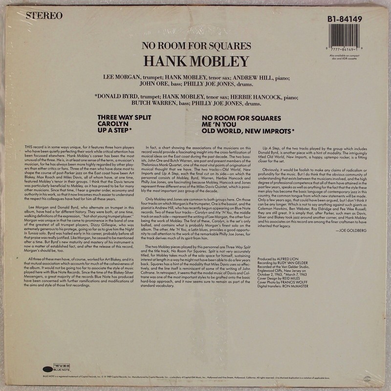 Details About Hank Mobley No Room For Squares Us Blue Note 84149 Jazz Shrink 89 Lp