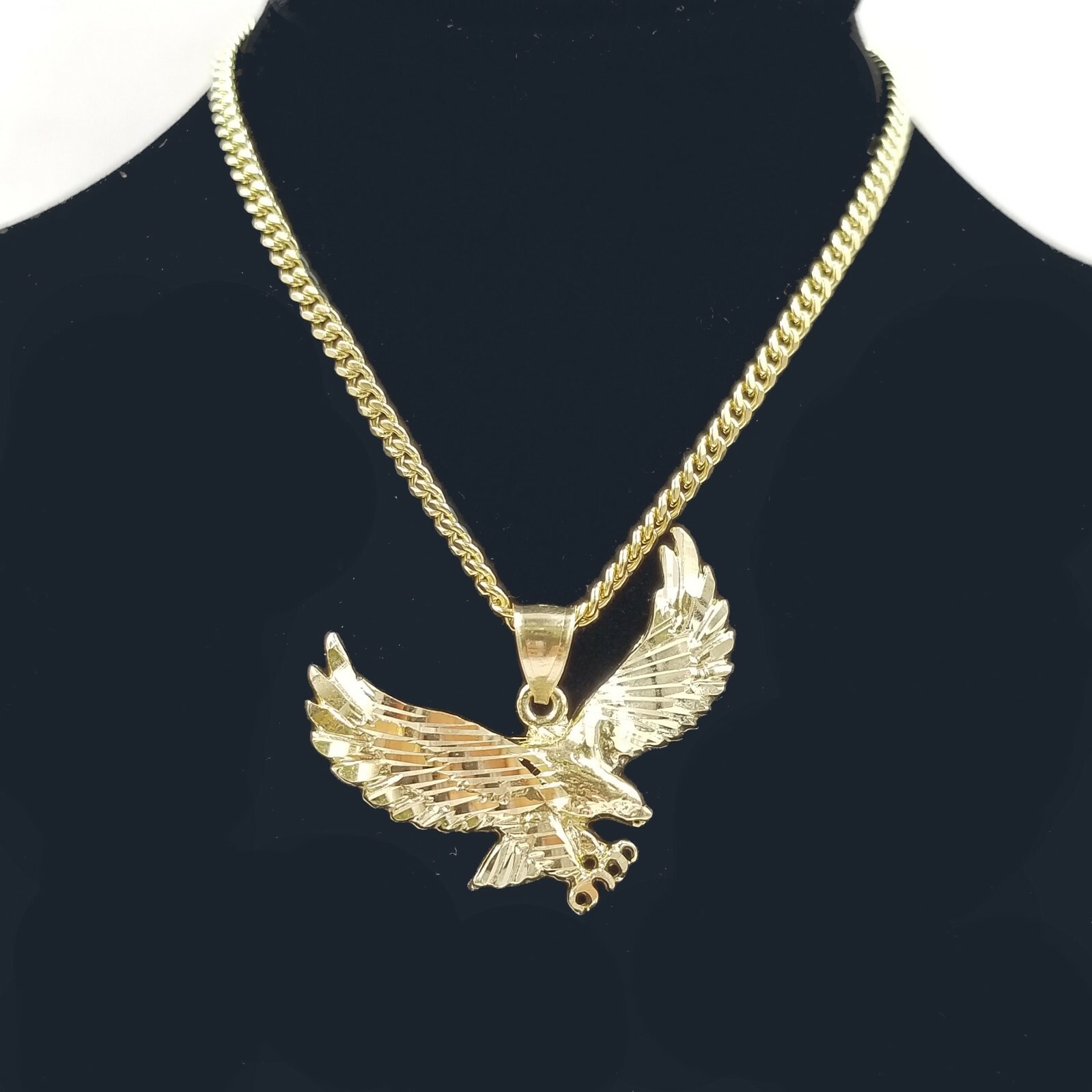 Pre-owned Globalwatches10 Real10k Yellow Gold Flying Eagle Charm Pendent Miami Cuban Chain 3mm 18 20 22 24