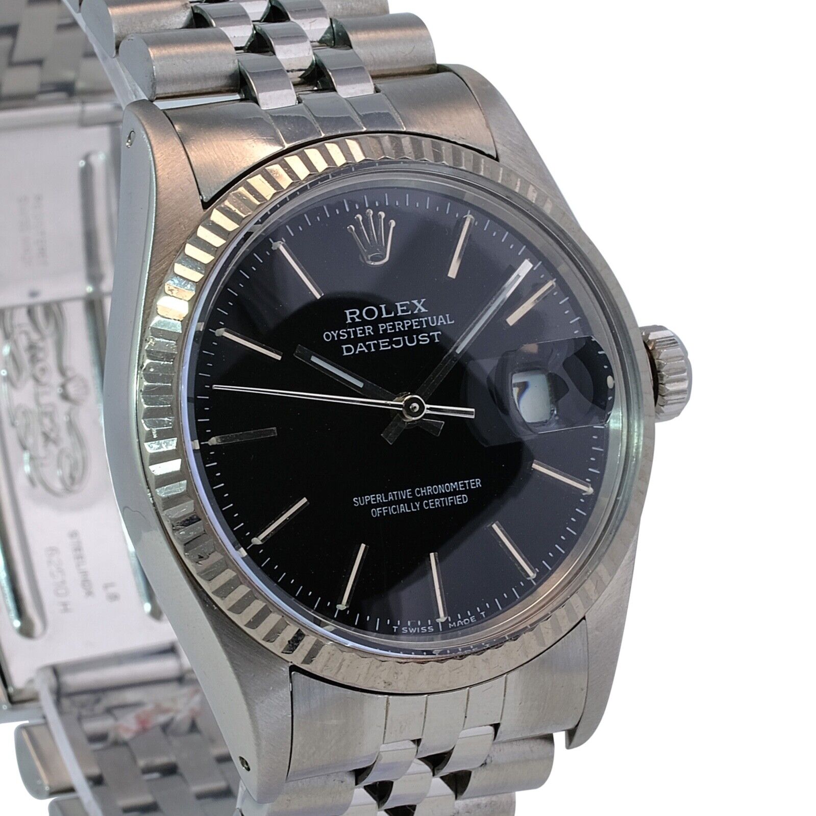 ROLEX DATEJUST MEN BLACK INDEX DIAL 18KW FLUTED STEEL ROLEX DATEJUST MEN BLACK INDEX DIAL 18KW FLUTED STEEL