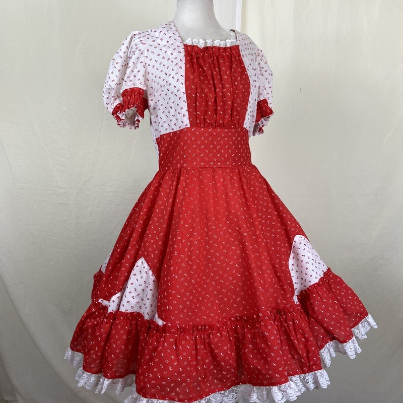 Square Dance DRESS Vintage Red White Floral Lace Trim VINTAGE | eBay
