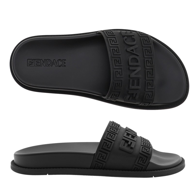 Pre-owned Fendi Fendace Men Slides Black Rubber 8x8340 Size 9 Us