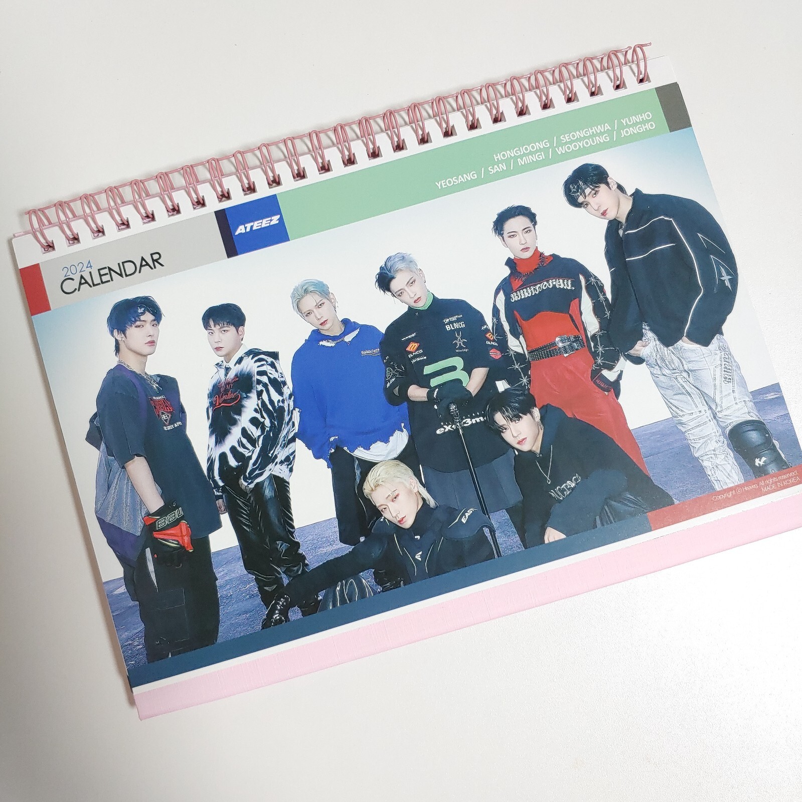 Ateez Photo Desk Calendar 2023 2024 Calender Pink + Sticker KPOP YUNHO