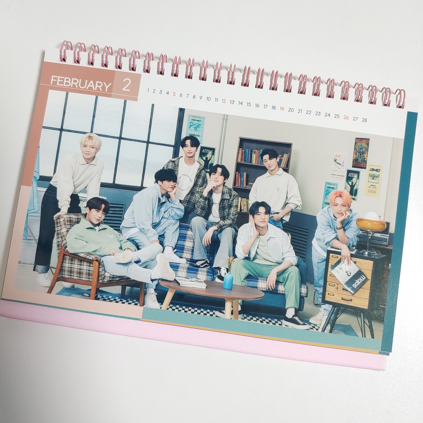 Ateez Photo Desk Calendar 2023 2024 Calender Pink + Sticker KPOP YUNHO