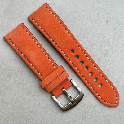 Orange Handmade Padded Suede Watch Strap / Band 18mm, 20mm, 22mm, 24mm