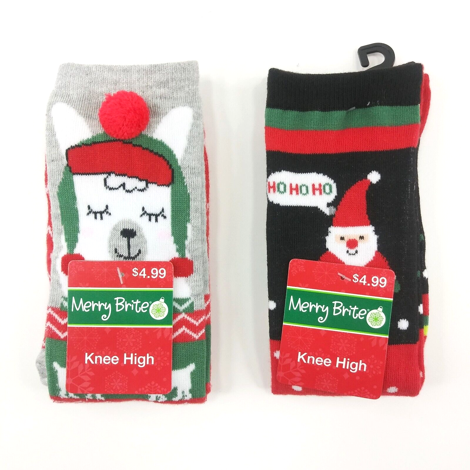 Lot Of 2 Pairs Knee High Socks Llama Santa (shoe Size 4-10) New