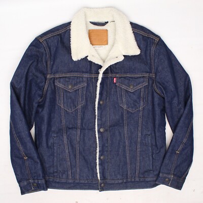 Levis Premium Type III Trucker Jacket L Big E Dark Blue Jean Denim Sherpa Lining