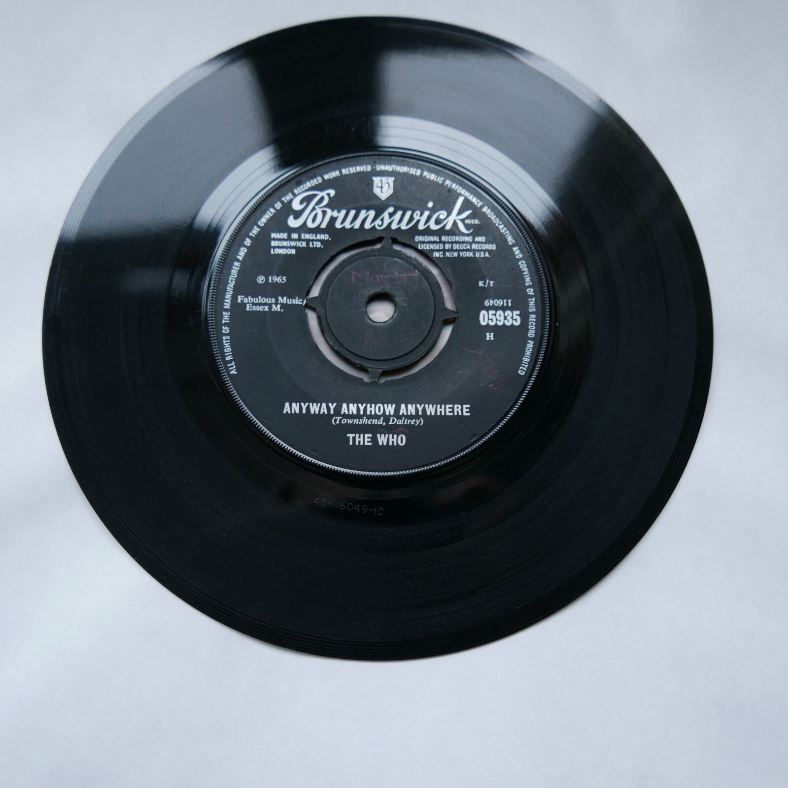 THE WHO - Anyway Anyhow Anywhere vinyl 7 inch Single, 05935