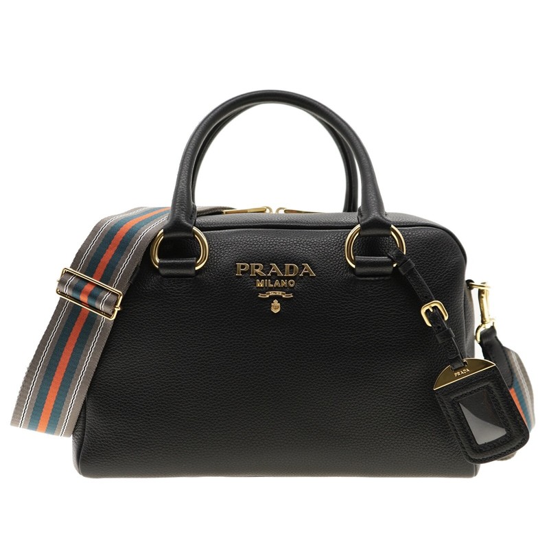 Black Leather Vitello | Prada Shoulder Bag Guitar Strap