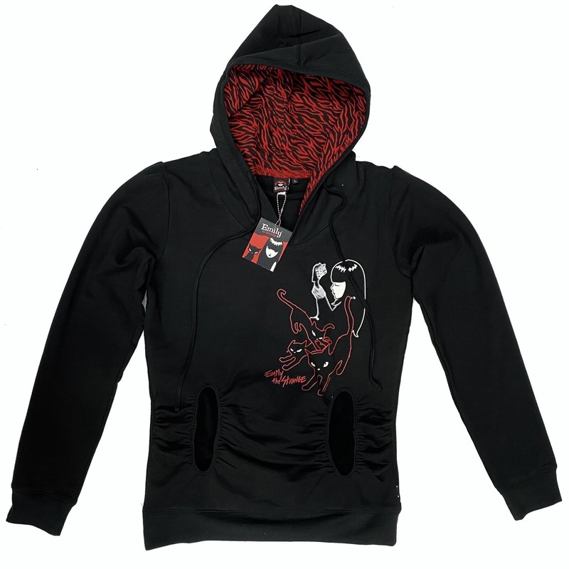 EMILY THE STRANGE CATS BLACK PULLOVER HOODIE (L)