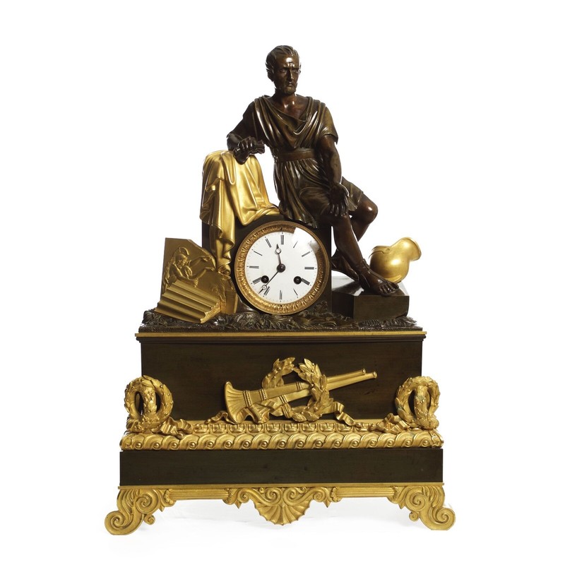 Circa 1820 French Patinated Bronze & Ormolu Mantel Clock of Roman Philosopher