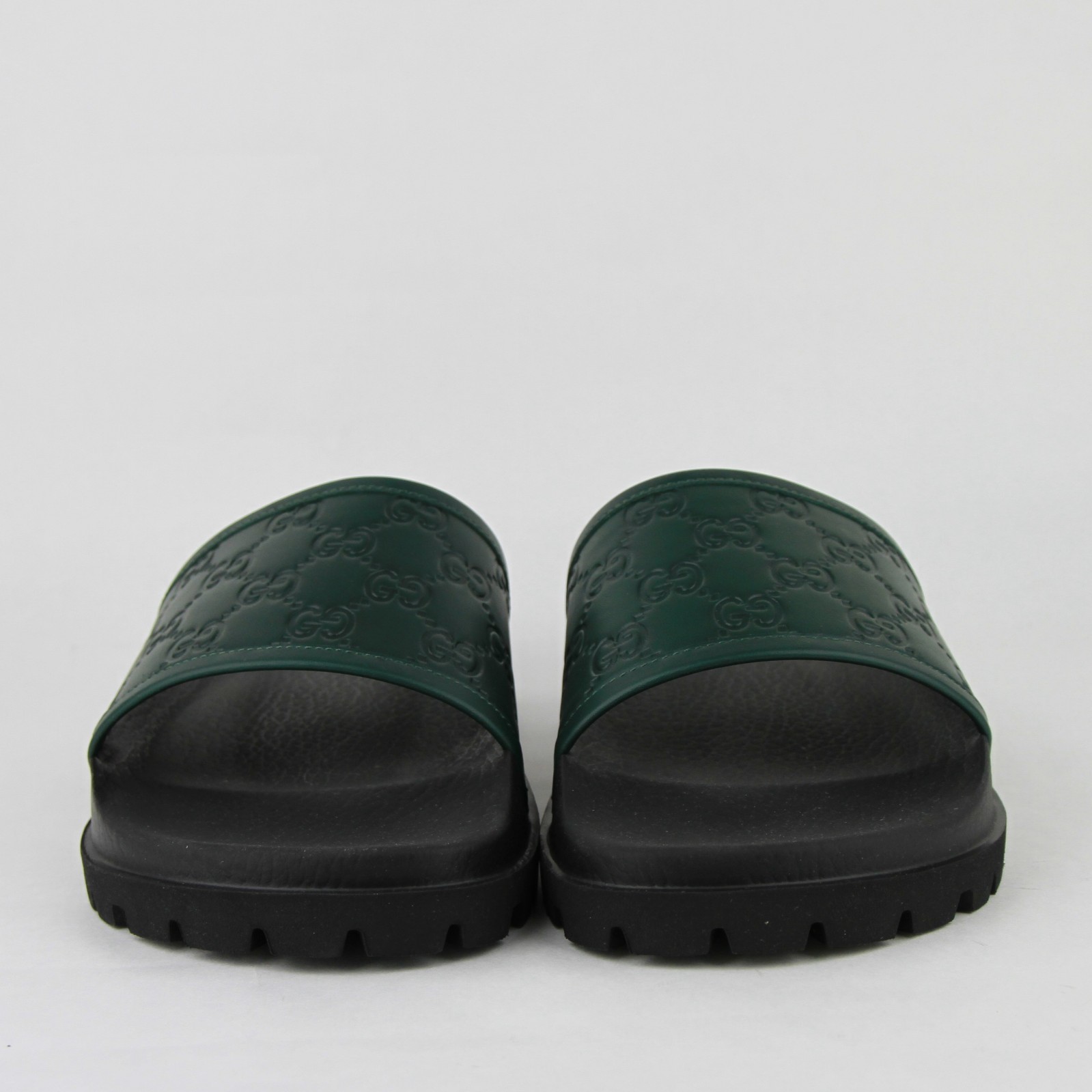 Pre-owned Guccissima Gucci Green And Black Leather  Pattern Sandals 431070 3020 In Green/balck