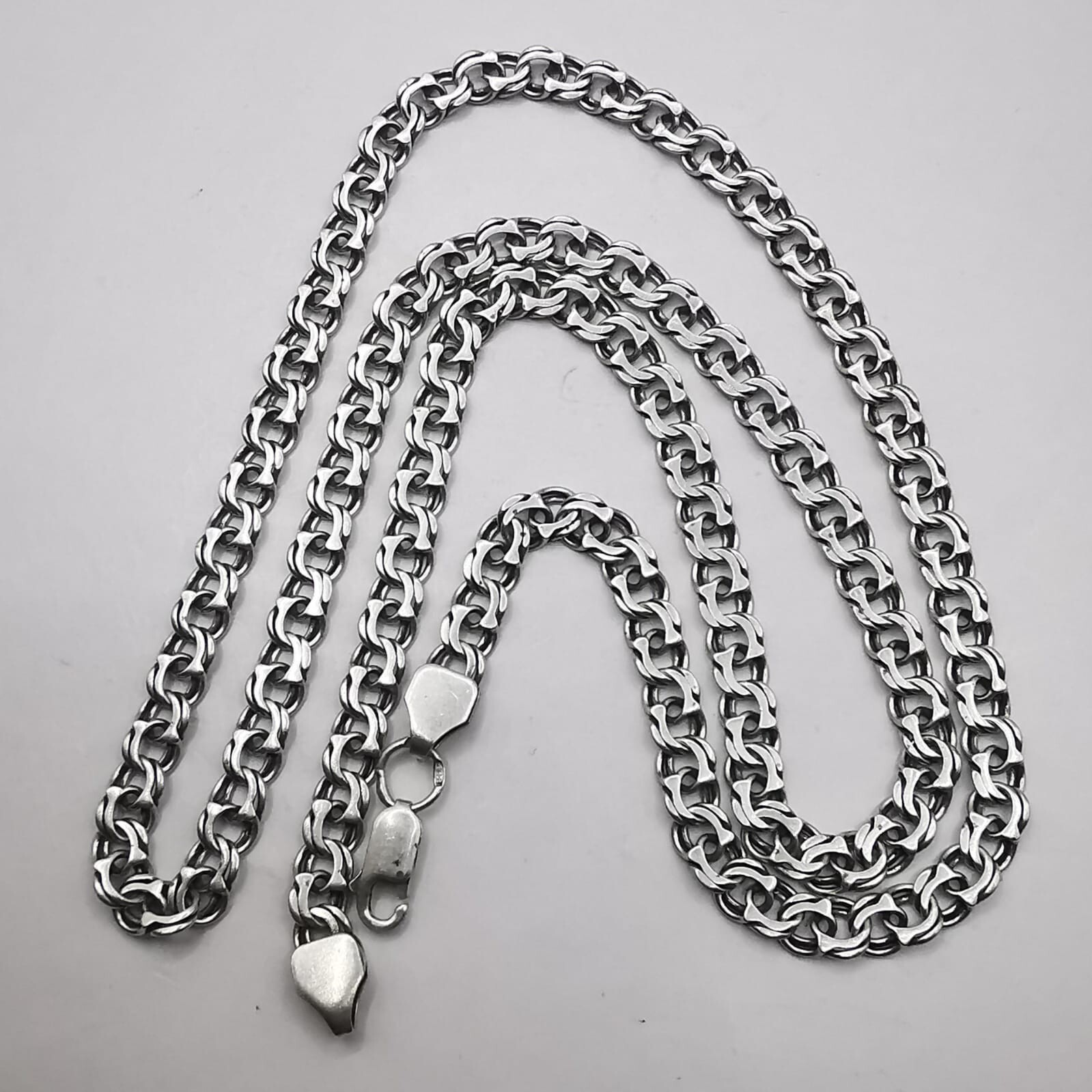 Vintage Unusual 925 Sterling Silver Chain Necklace, Signed