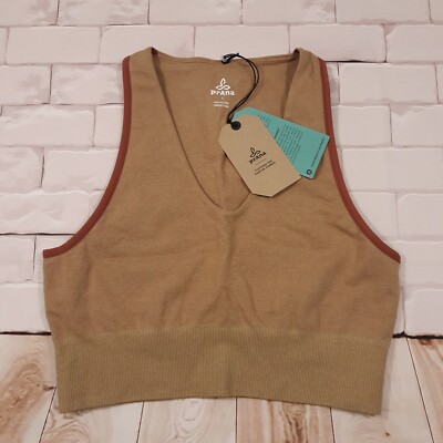 Athleta Sopra Tank Top Size Large Brown Organic Cotton Blend Crop V-Neck