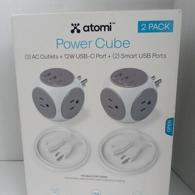 Atomi Power Cubes (3) AC Outlets + 12W USB-C Port + (2) Smart USB Ports each