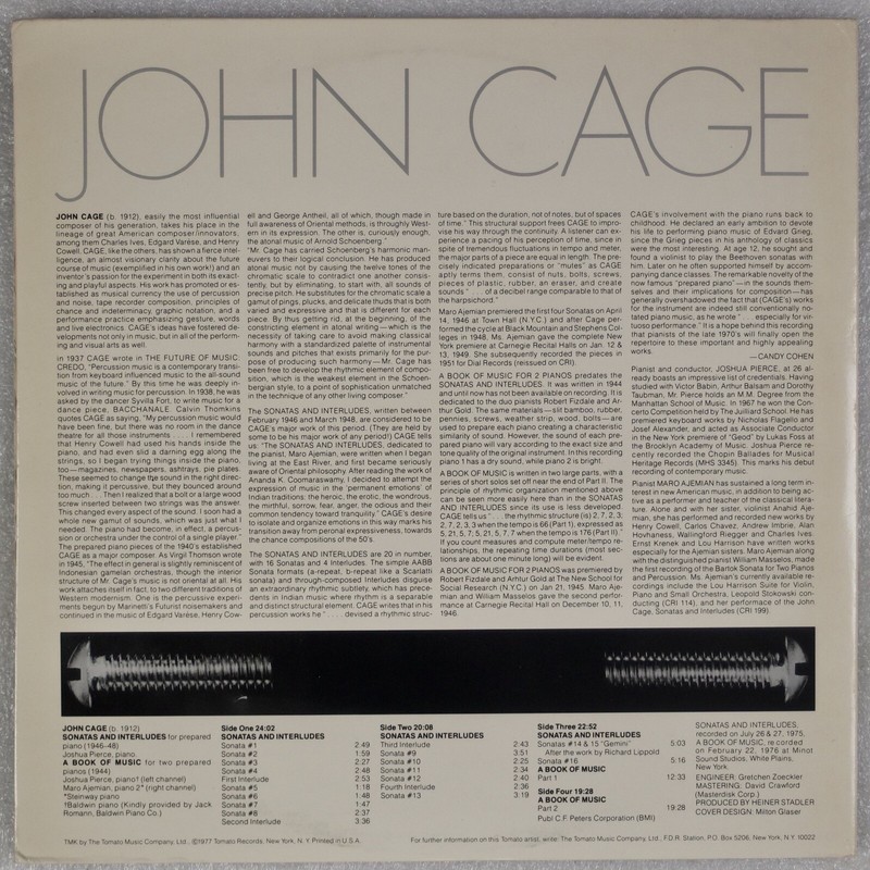 JOHN CAGE: Sonatas Interludes, Book of Music US Tomato Orig