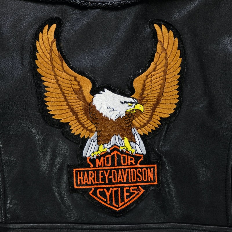 Gilet Cuir Motard Homme Harley Davidson Avec Broderies Aigle Et Patchs - Taille L - Occasion