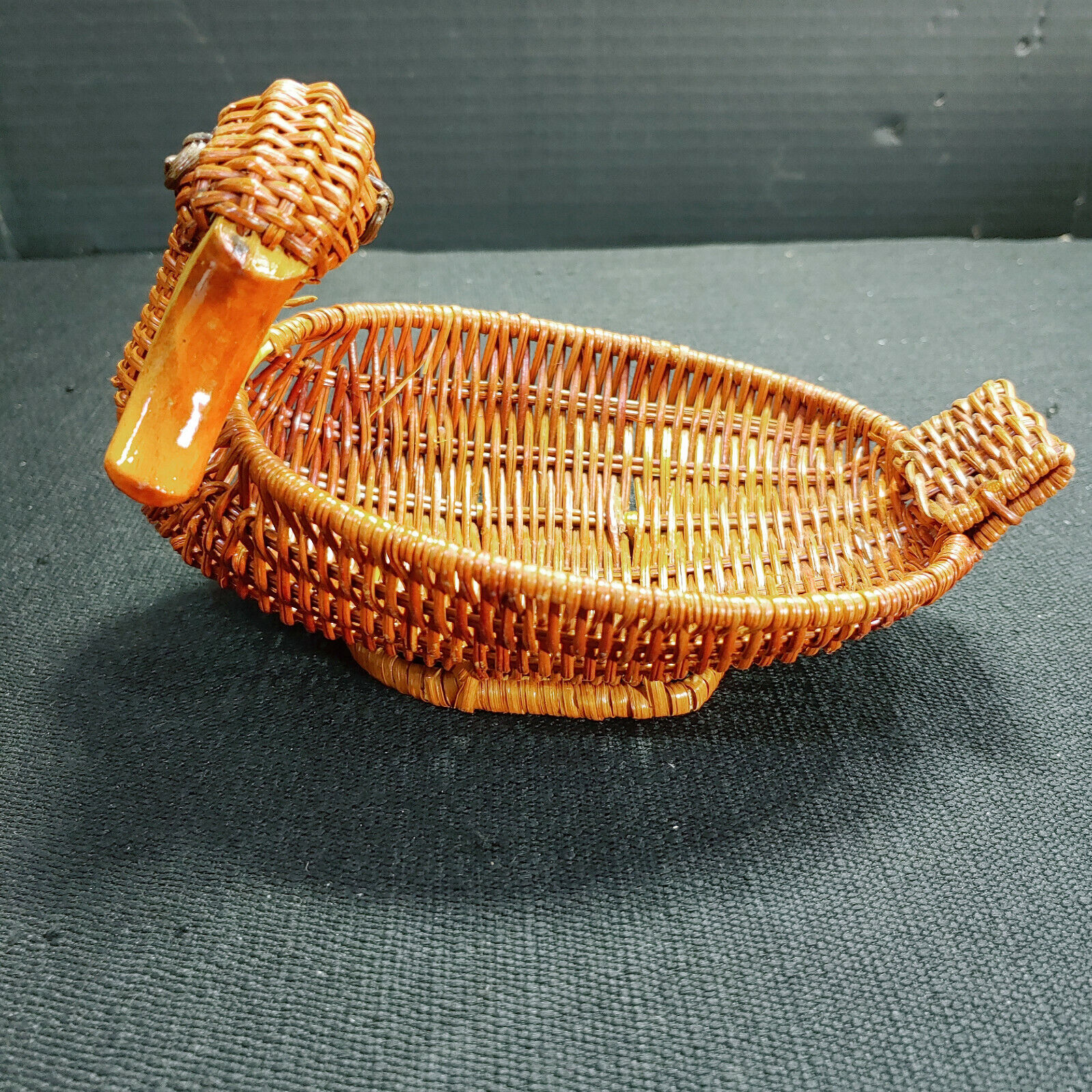 Vintage Avon Wicker Duck /Bird Shaped Basket With Wooden Beak