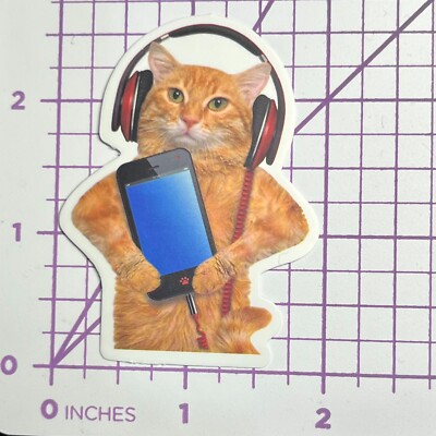 iPAD with Red Beats Orange Kitty - Vinyl Sticker Decal Sticker Bomb Humor Funny