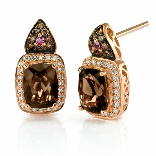Pre-owned Le Vian Levian 14k Rose Gold Smoky Quartz Chocolate Diamond 2.57 Cts Earrings