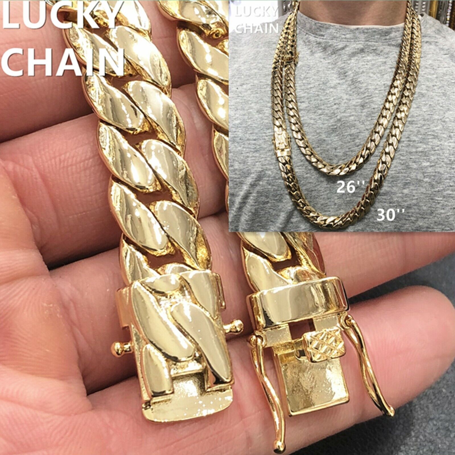 8.5''-30''14K GOLD FINISH CUBAN LINK CHAIN NECKLACE BRACELET 8.5''-30''14K GOLD FINISH CUBAN LINK CHAIN NECKLACE BRACELET