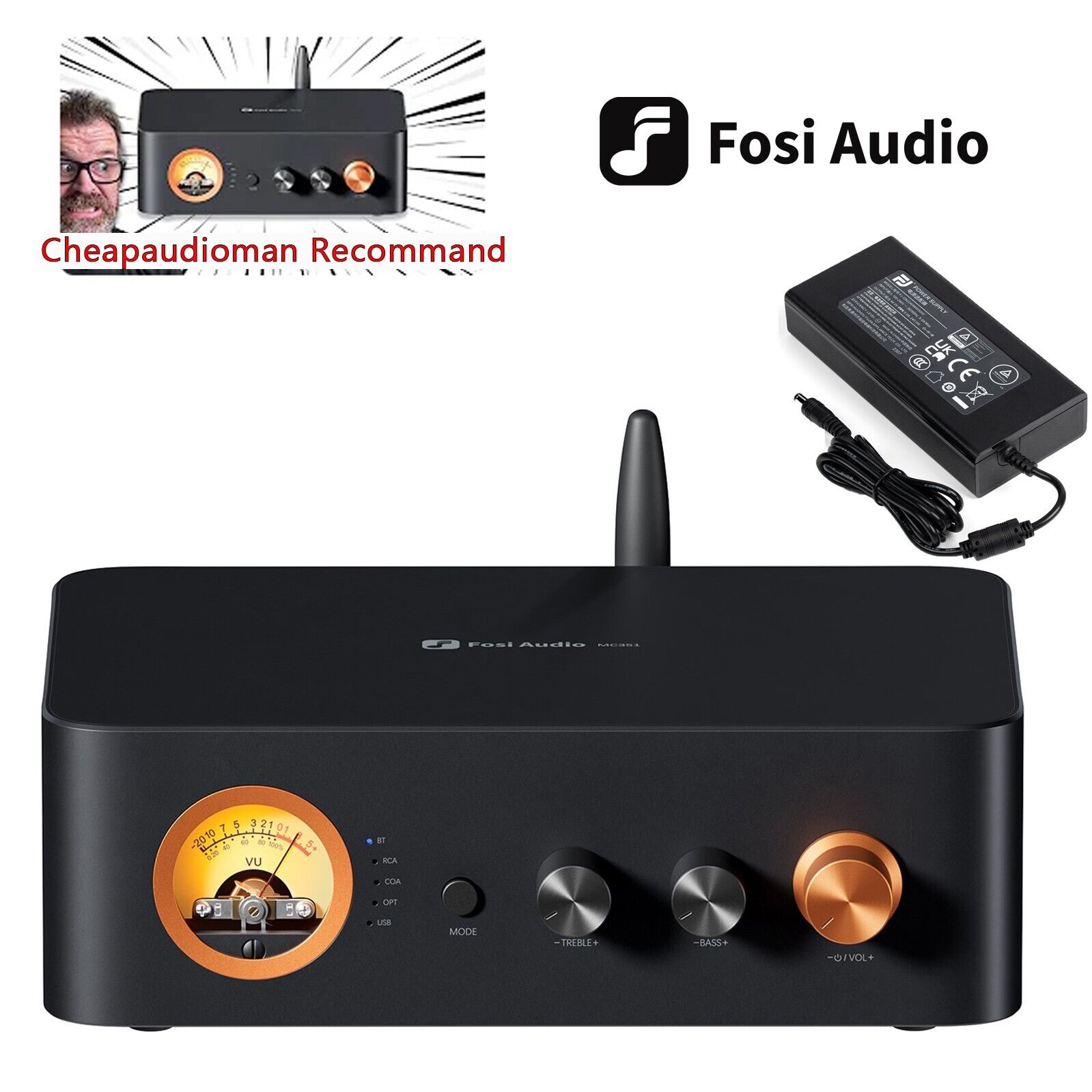 Fosi Audio MC351 Stereo Amplifier VU Meter BT5.0 DAC COAX/OPT Amp 2.1 CH Standby Fosi Audio MC351 Stereo Amplifier VU Meter BT5.0 DAC COAX/OPT Amp 2.1 CH Standby