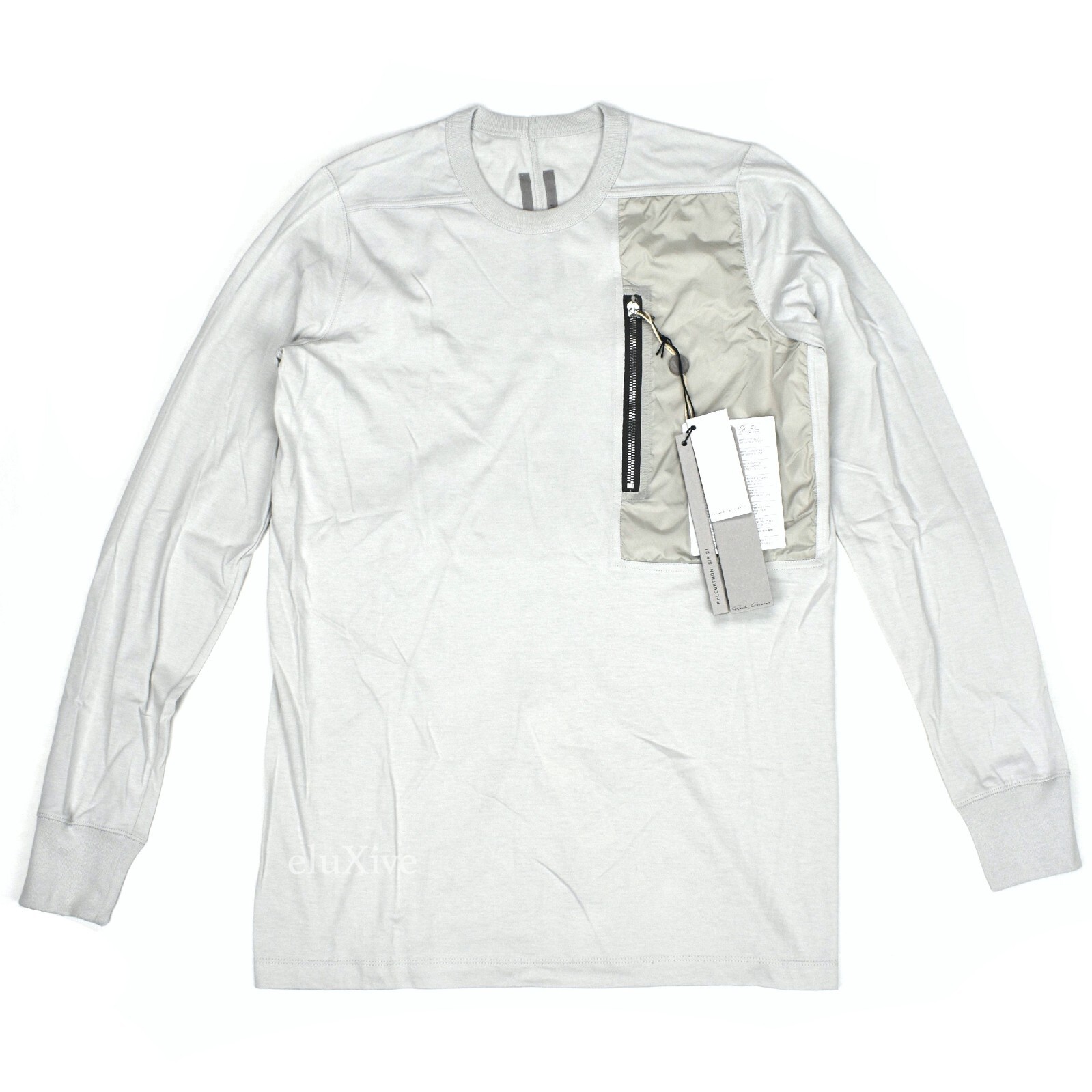 NWT $450 Rick Owens Men's Oyster Gray Zip Pocket Level LS T NWT $450 Rick Owens Men's Oyster Gray Zip Pocket Level LS T
