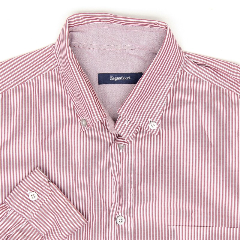 【新品/未使用】Ermenegildo Zegna ピンク Ermenegildo Zegna Sport Mens Shirt L Red White Stripe Button