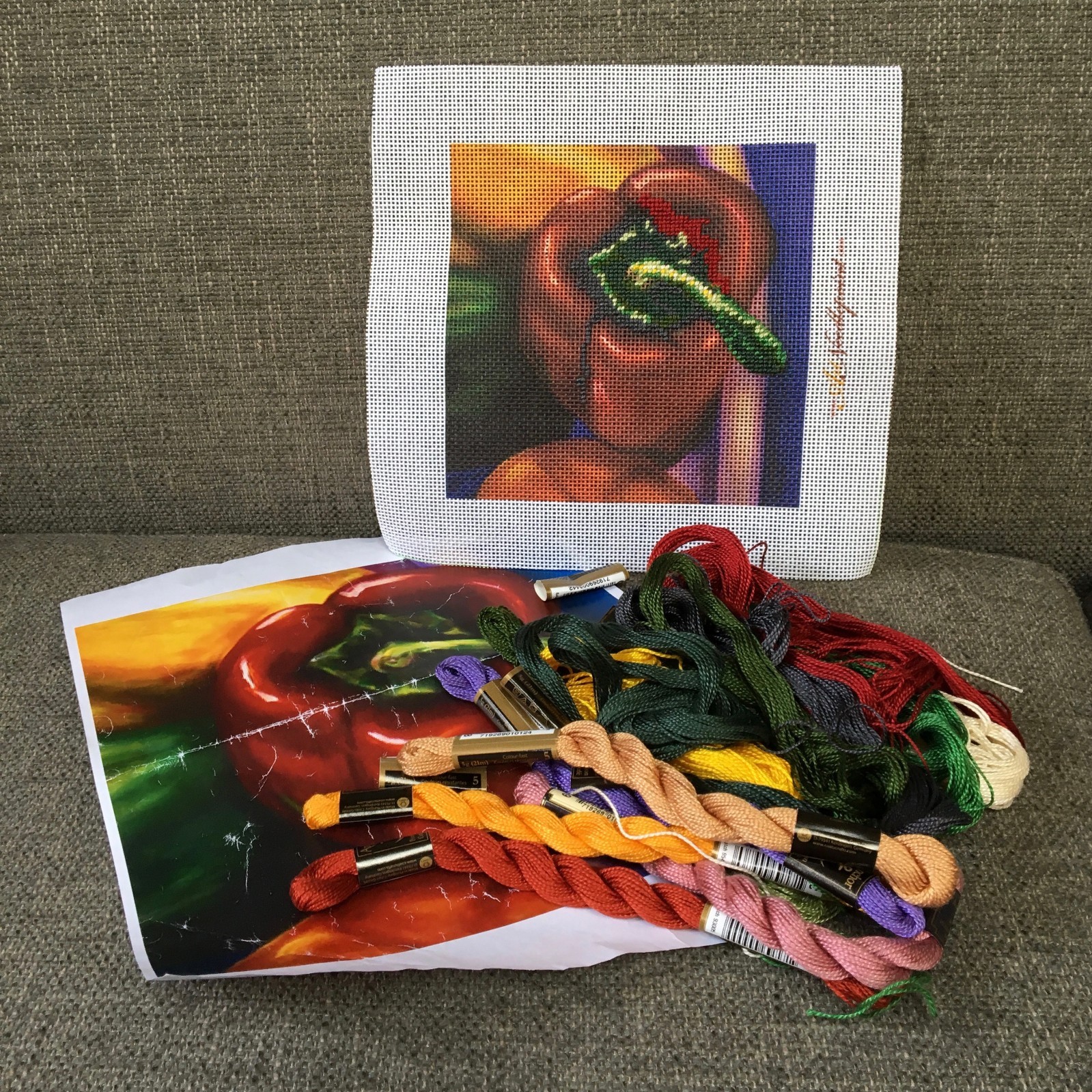 Shannon Grissom Pepper Needlepoint Canvas Kit Started Square Small Art 6x6