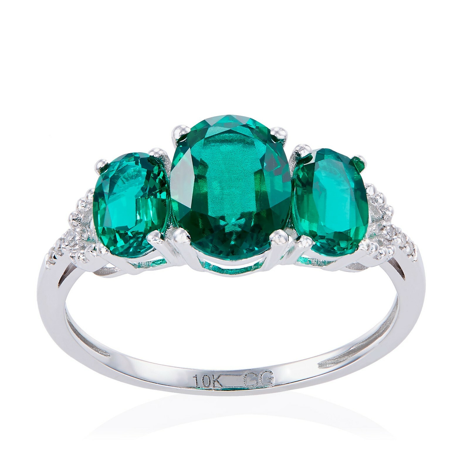 Pre-owned Tiffany & Co 10k White Gold Created Emerald And Diamond Accent Ring - Green