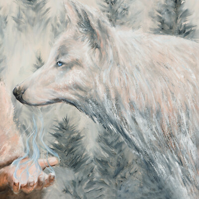 Wolf Painting Native American Indian artwork Stretched Canvas Giclee Print