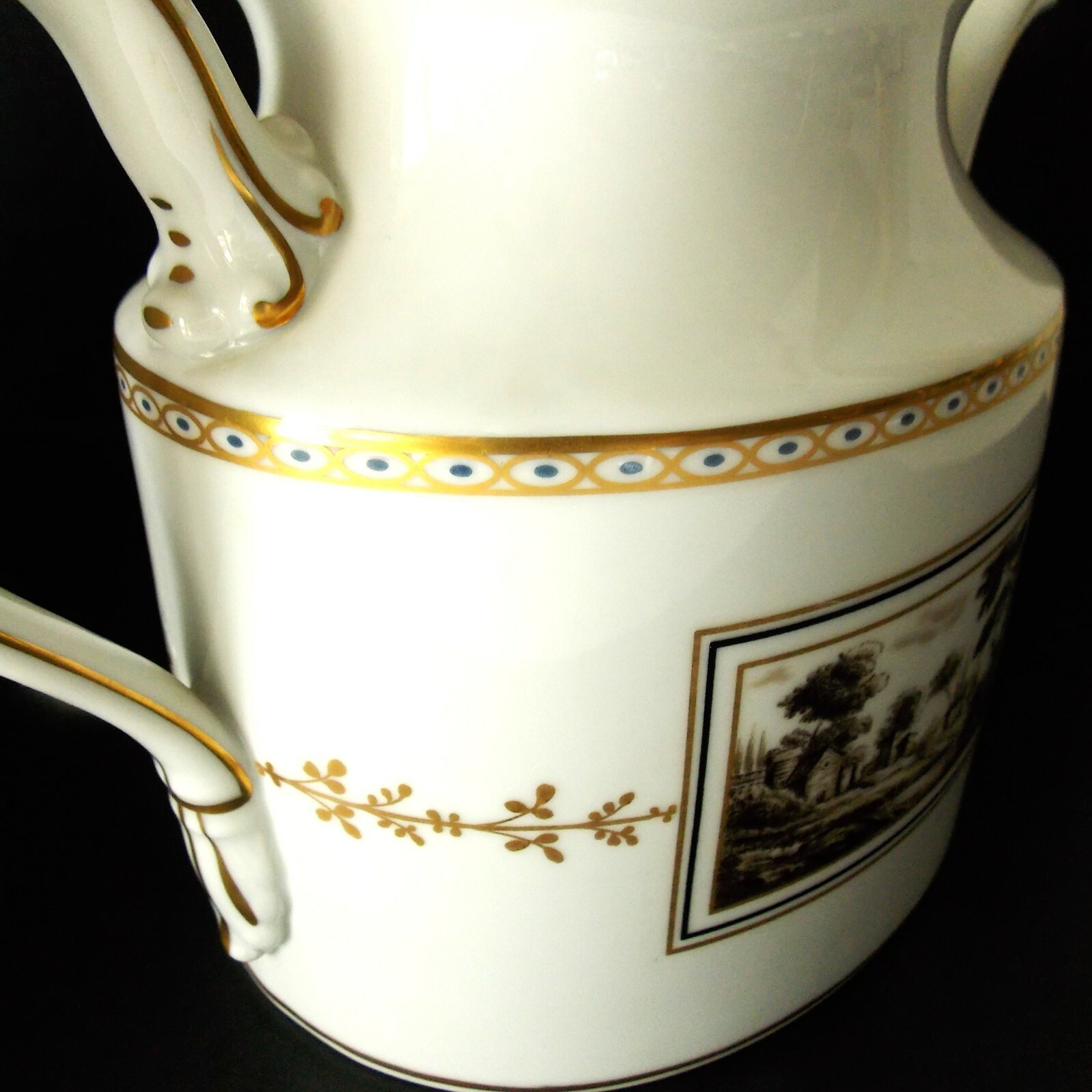 RICHARD GINORI FIESOLE ITALIAN SCENE WHITE GOLD PORCELAIN TEAPOT SEPIA GORGEOUS!