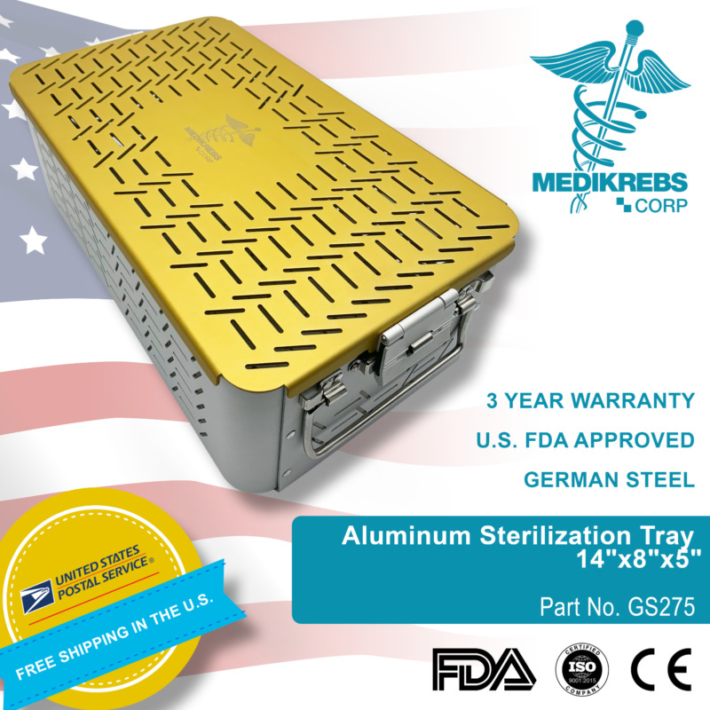 Aluminum Sterilization Tray Case 14"x8"x5" (35 X 20 X 12 Cm) Surgical