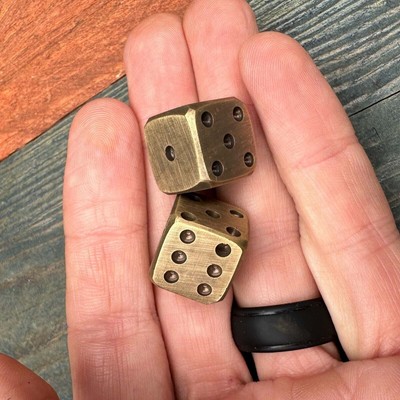 Dice Solid Brass With Antique Finish and Rounded Corners (Set Of 2)