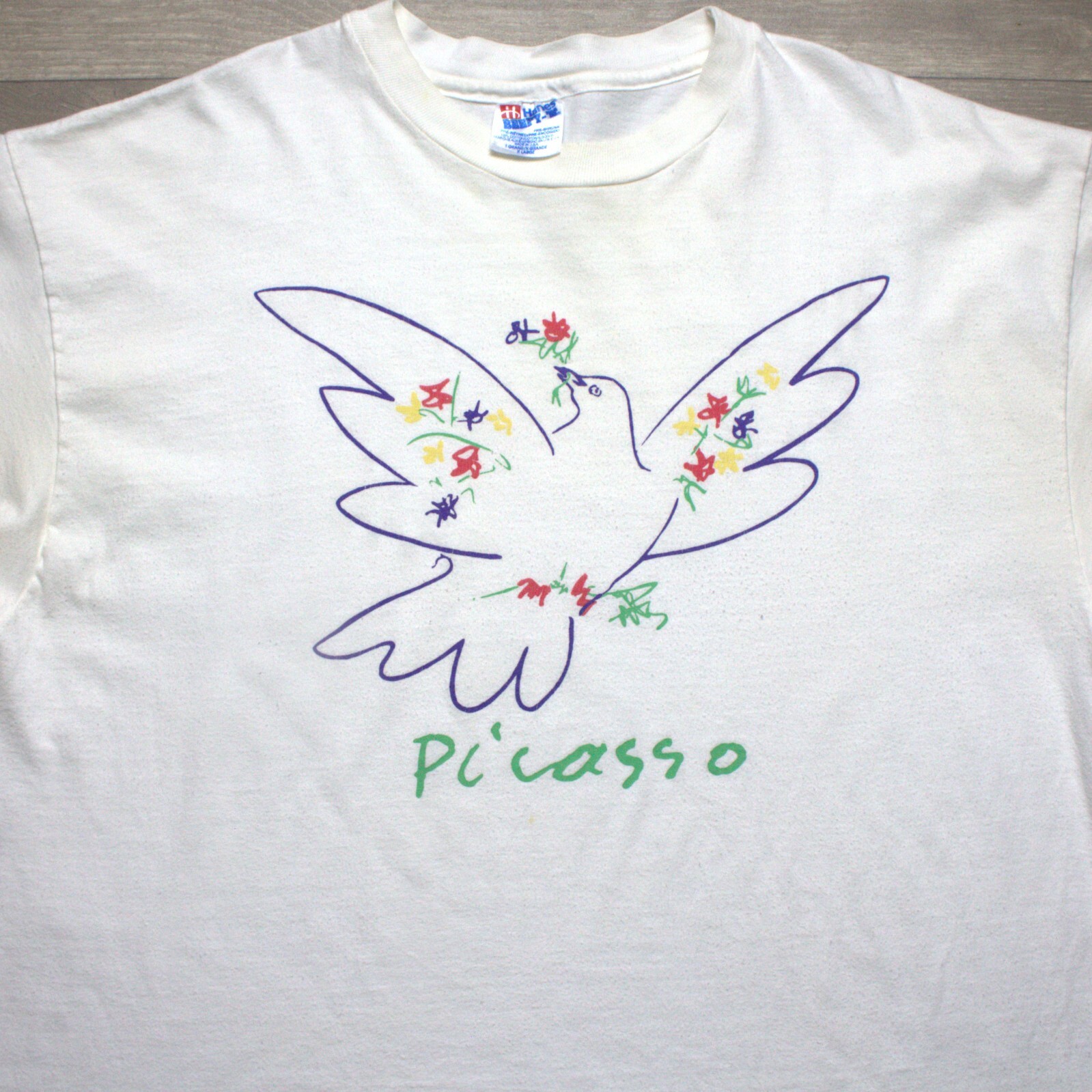 Vintage 80s Pablo Picasso Dove of Peace Art T Shirt Size XL Rare