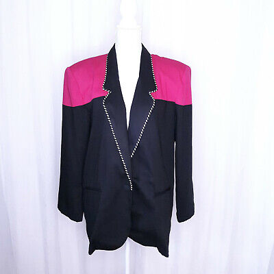 Y2k Forenza Vintage Color Block Blazer Corded Piping Black & Hot Pink Sz Lg NWOT