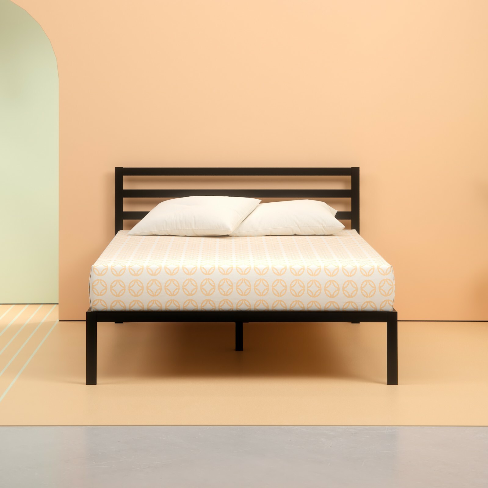 Marco De Cama De Metal Con Plataforma Y Cabecera De Tamaño Twin Queen