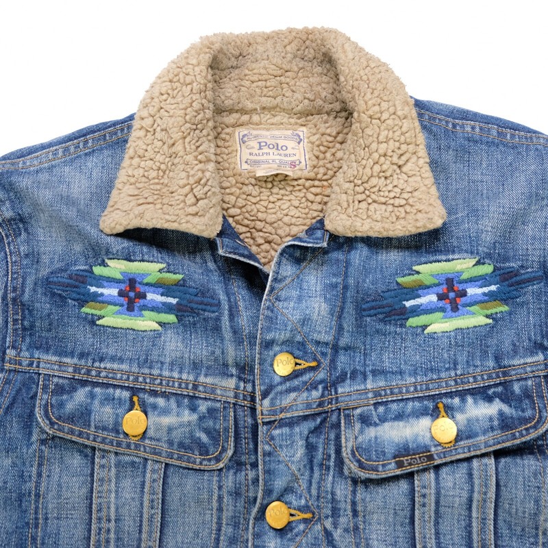 Rare Vintage POLO RALPH LAUREN Aztec Bird Sherpa Lined Denim Rare Vintage POLO RALPH LAUREN Aztec Bird Sherpa Lined Denim