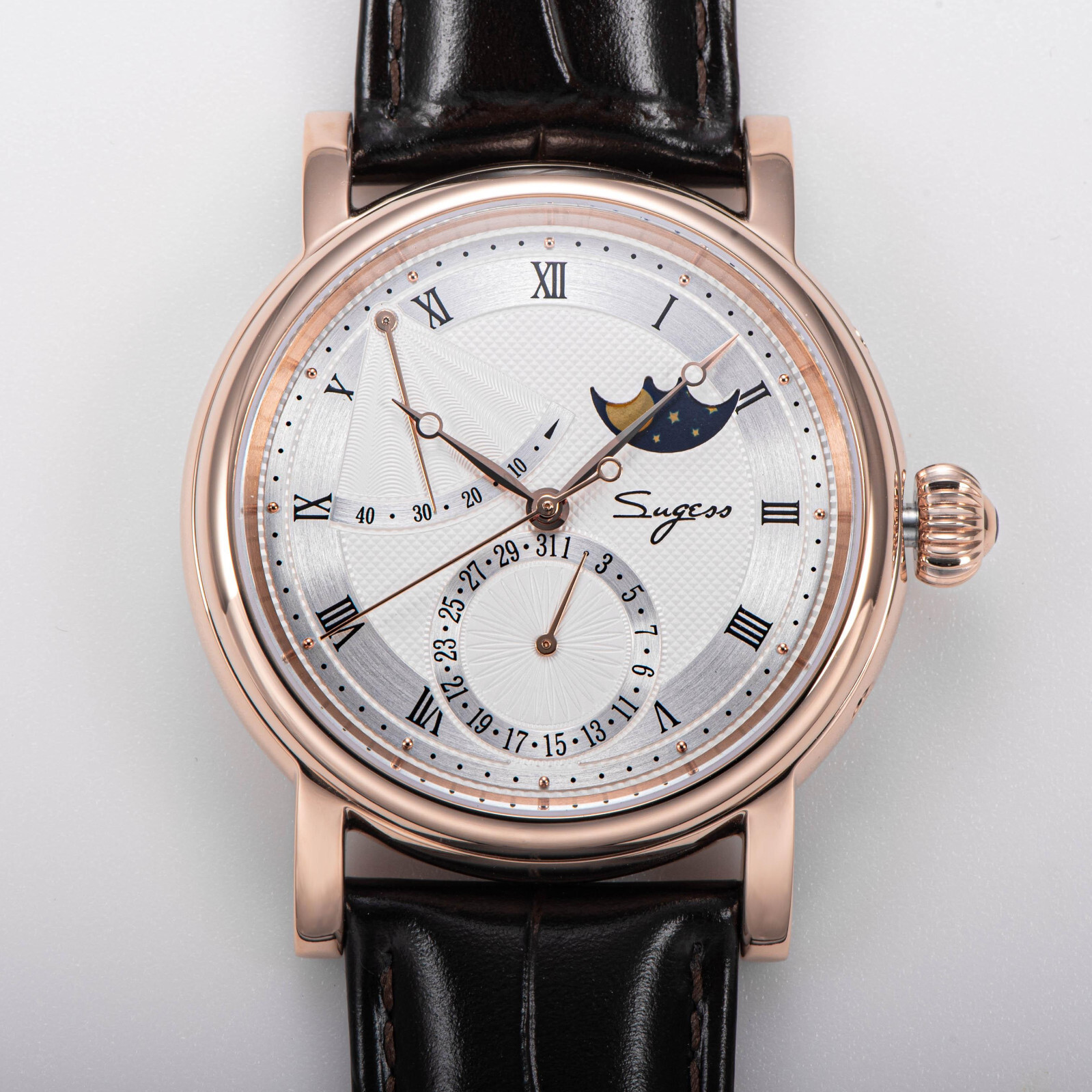 Pre-owned Sugess Moonphase Master High Beat Mechanical Mens Watch Seagull 1963 Su2153gw