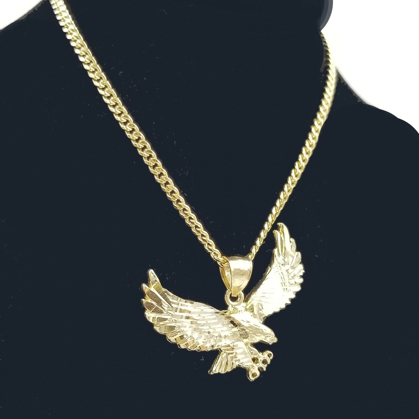 Pre-owned Globalwatches10 Real10k Yellow Gold Flying Eagle Charm Pendent Miami Cuban Chain 3mm 18 20 22 24