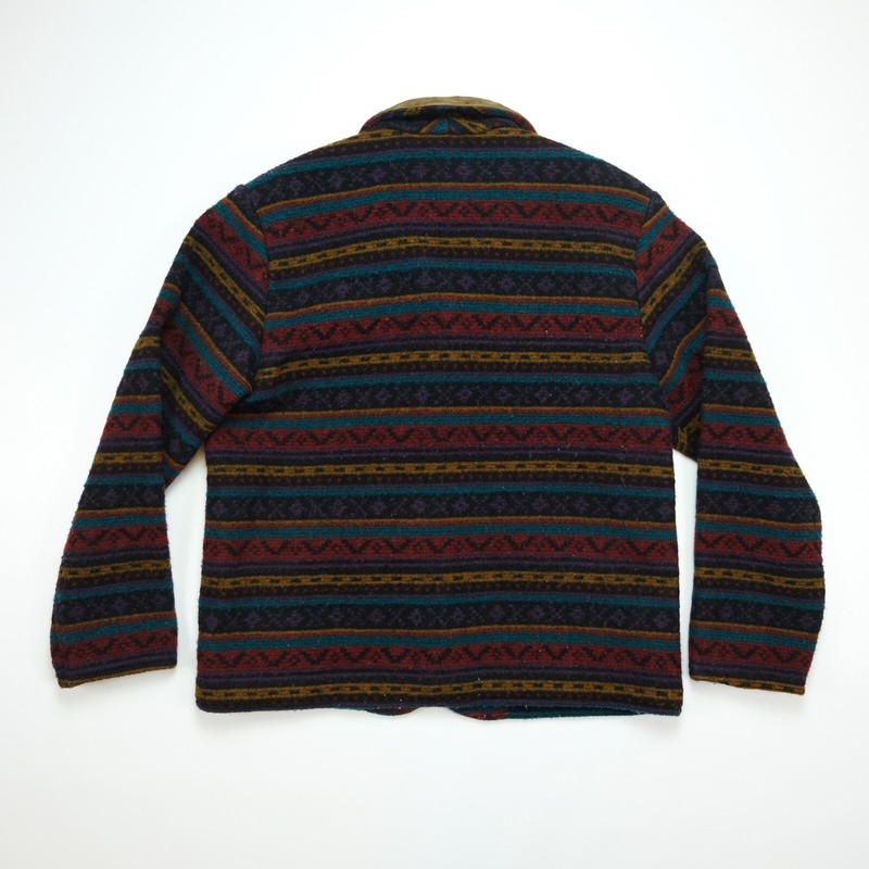 Rare VTG WOOLRICH Woman Aztec Striped Leather Collar Wool