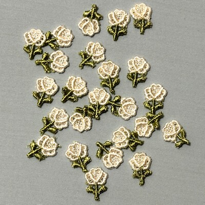 Embroidered Venice Lace Applique Rose Flower Patches 3/4'' White Green 24 pcs A34