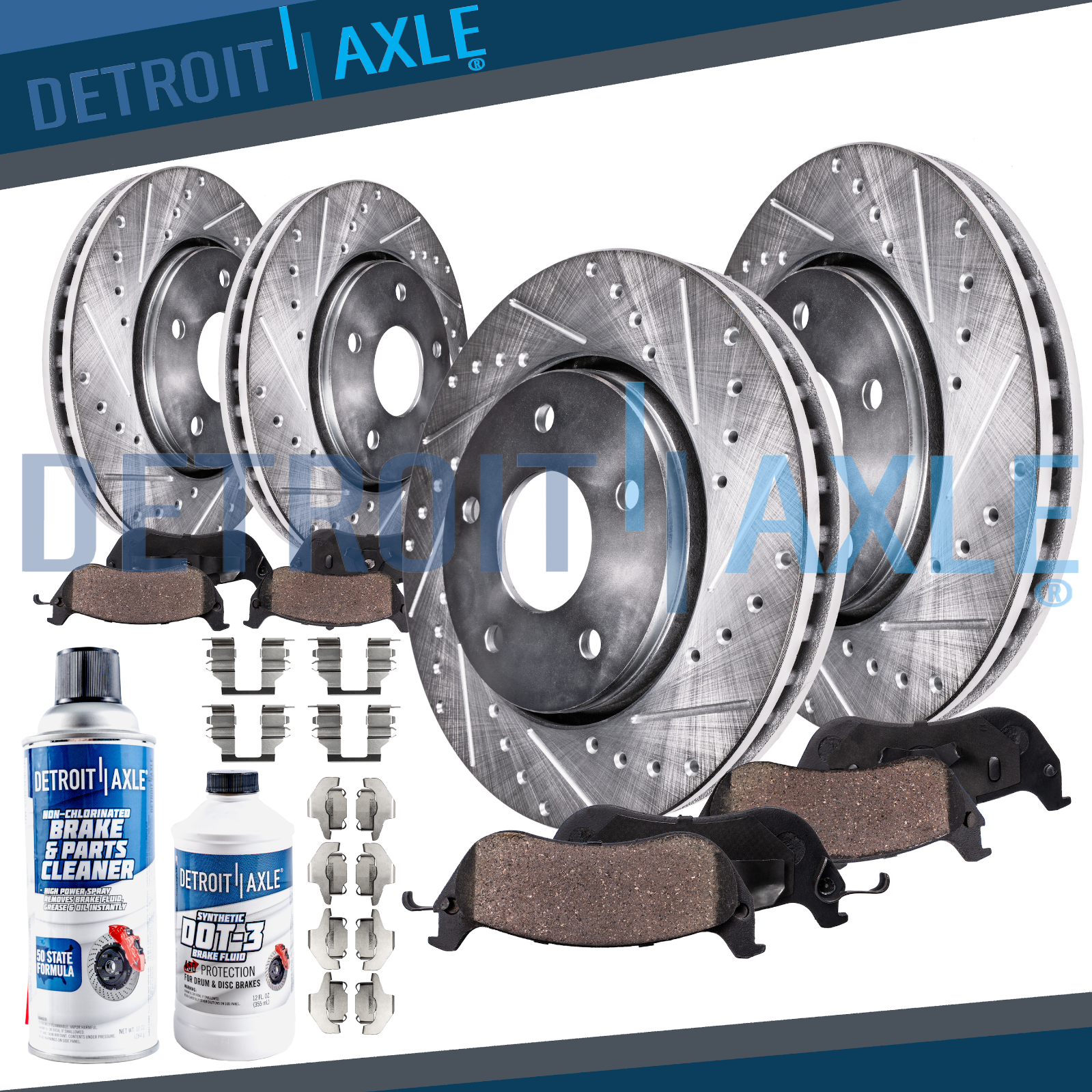 Front Rear Drilled Rotors Brake Pads for 2004 2005 Dodge Ram 1500 Durango 5 Lugs