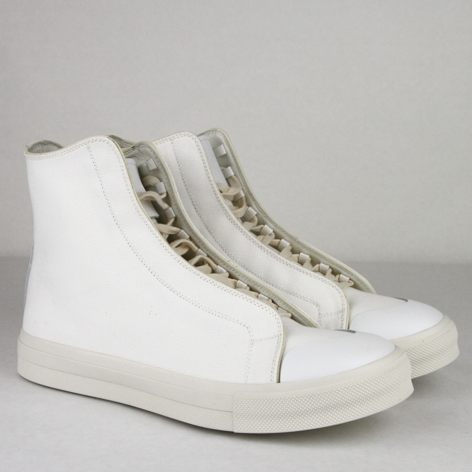 Pre-owned Alexander Mcqueen $480  Men's White/ivory Canvas Hi Top Sneaker 457297 9026