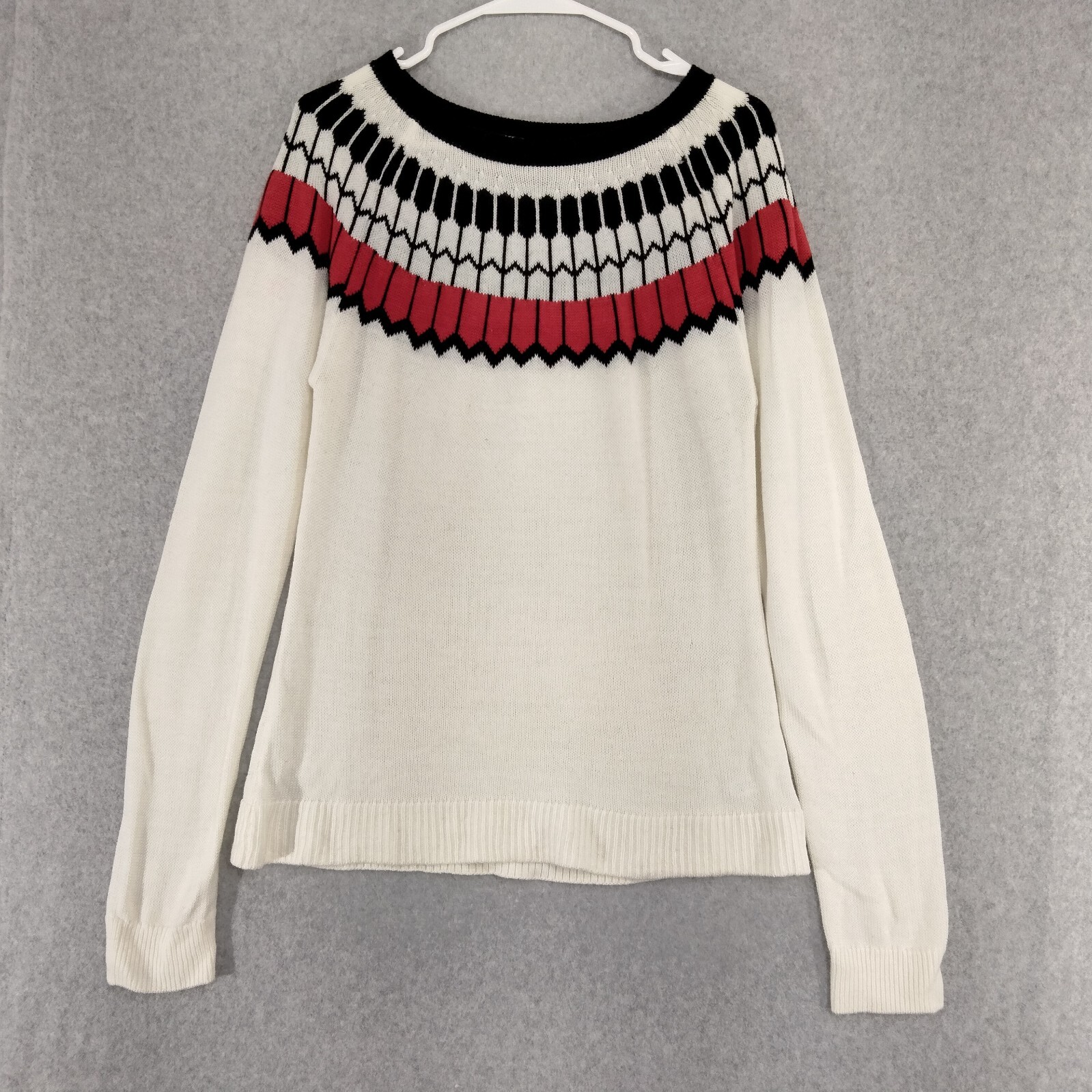 The Limited Fair Isle Sweater Wmns Sz L Black Ivory Red Wool
