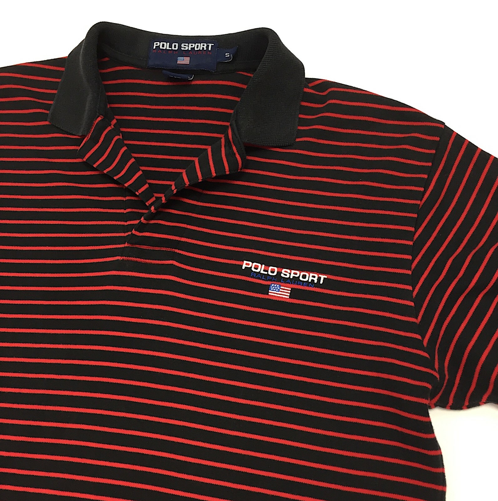 

Рубашка поло Vintage Polo Sport by Ralph Lauren, маленький размер, черный, красный, в полоску, Multicolor