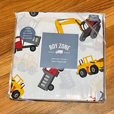 New BOY ZONE Twin SHEET SET - Construction Dump Truck Etc, 100% Cotton
