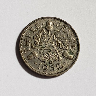 1932 United Kingdom 3 Pence, King George V, Silver, KM# 831